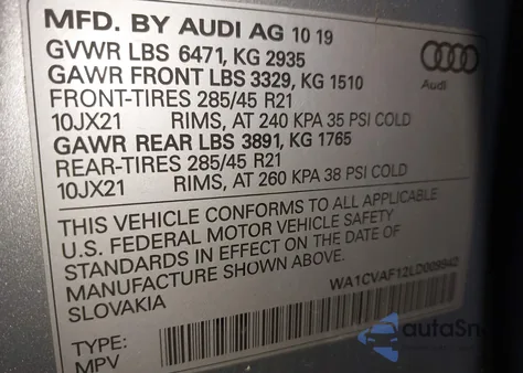 2020 Audi Q8 Prestige 55 Tfsi Quattro Tiptronic from USA, damaged, VIN WA1CVAF12LD009942